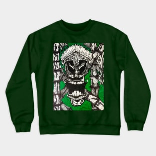 Jerry Pollard Art Green Tiki Mask Crewneck Sweatshirt